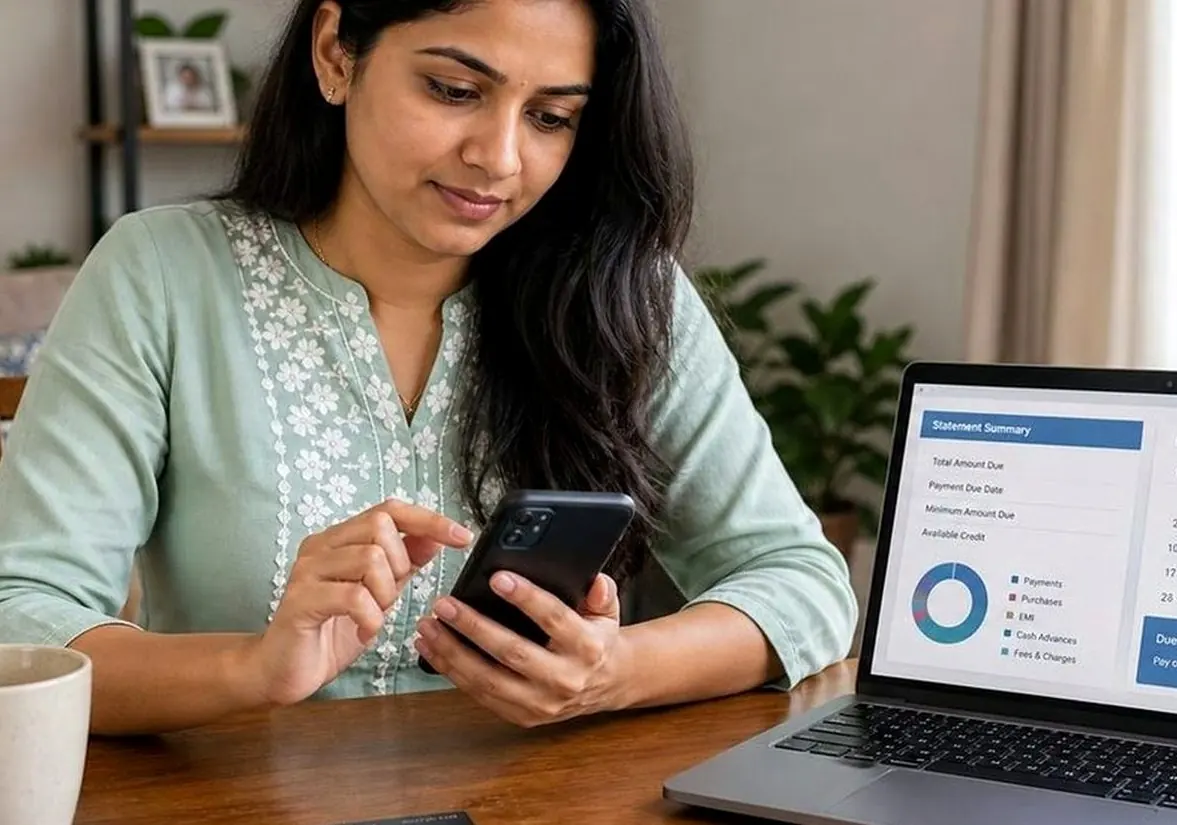 Indian shopper reviewing multiple buy-now-pay-later plans while thinking about future loan approval
