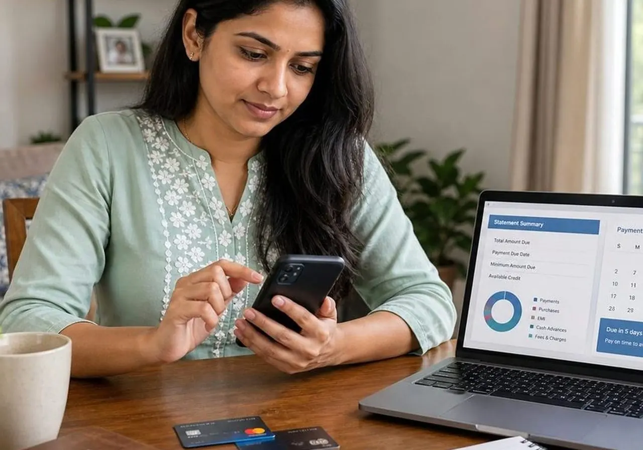 Indian credit card user reviewing a purchase conversion to EMI option inside a banking app