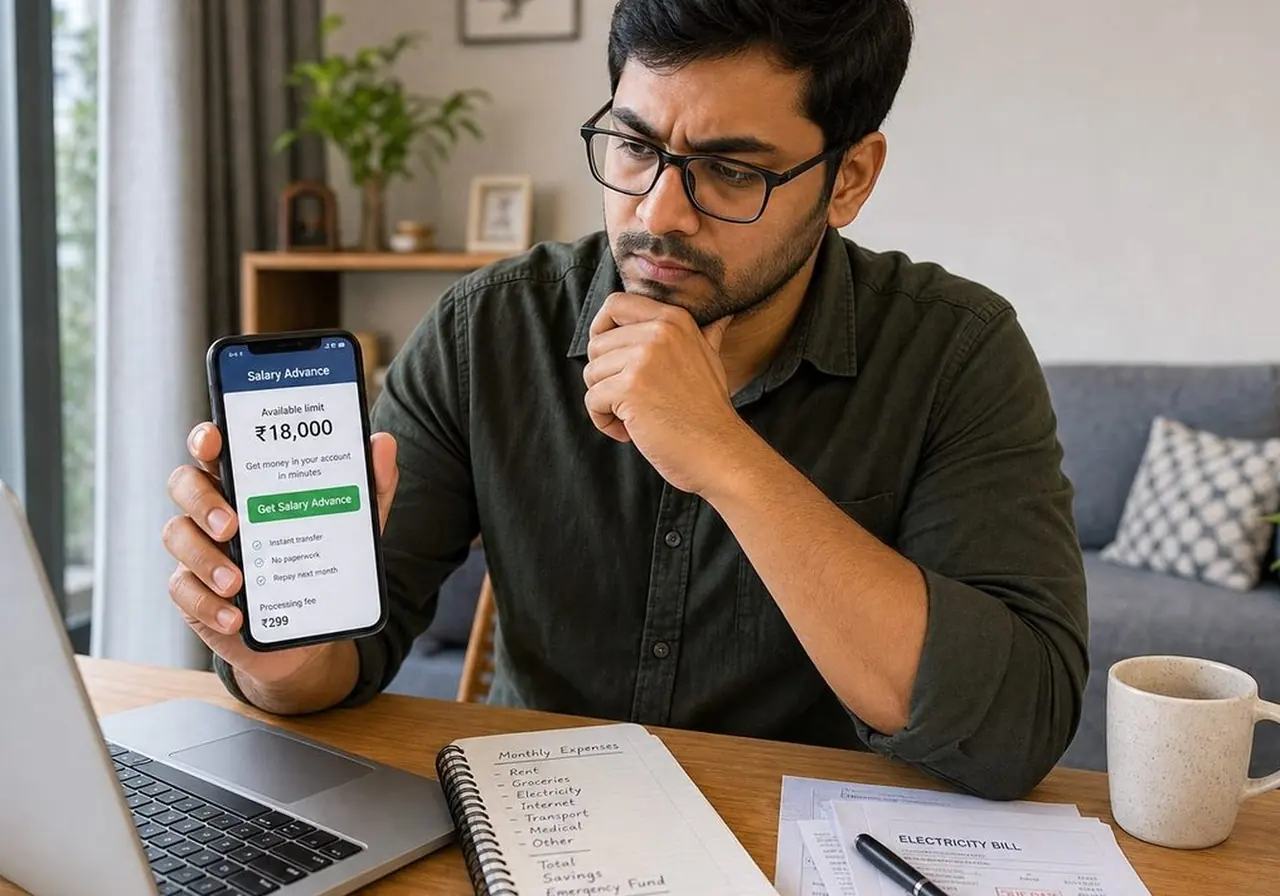 Indian salaried user checking EMI, charges and tenure across two personal loan offers