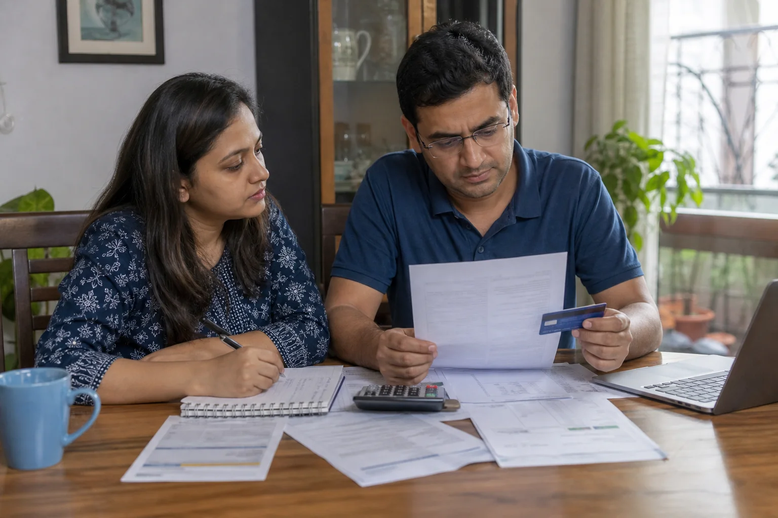 Indian salaried customer reviewing a free credit card statement and checking repayment fit before using the card regularly