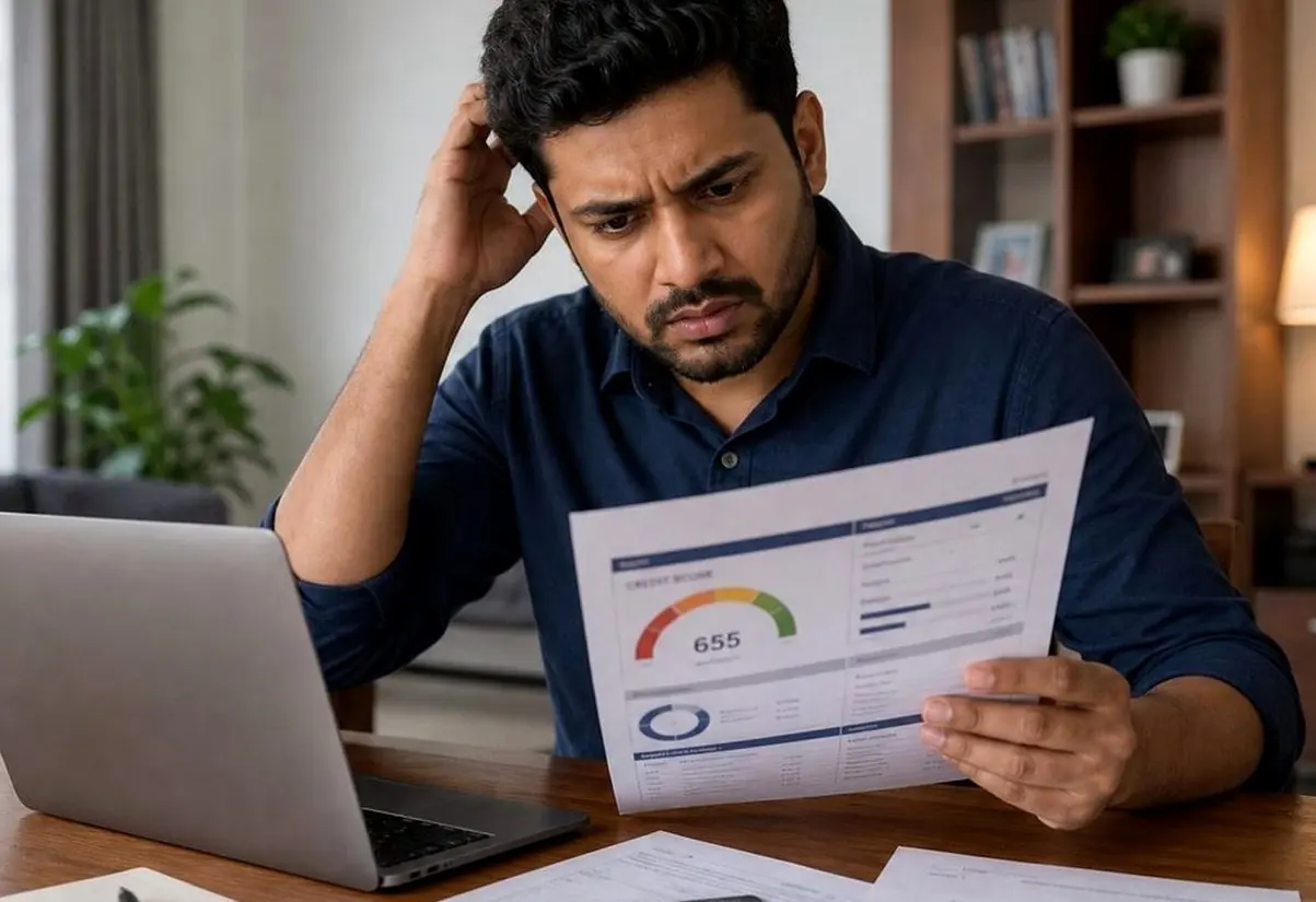 Indian credit card user comparing available credit limit and statement balance inside a mobile banking app