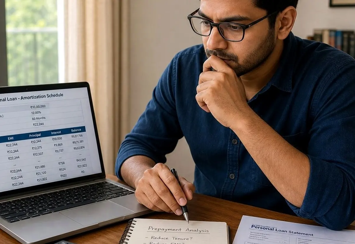 Indian borrower reading RBI rate news while comparing home loan and personal loan options