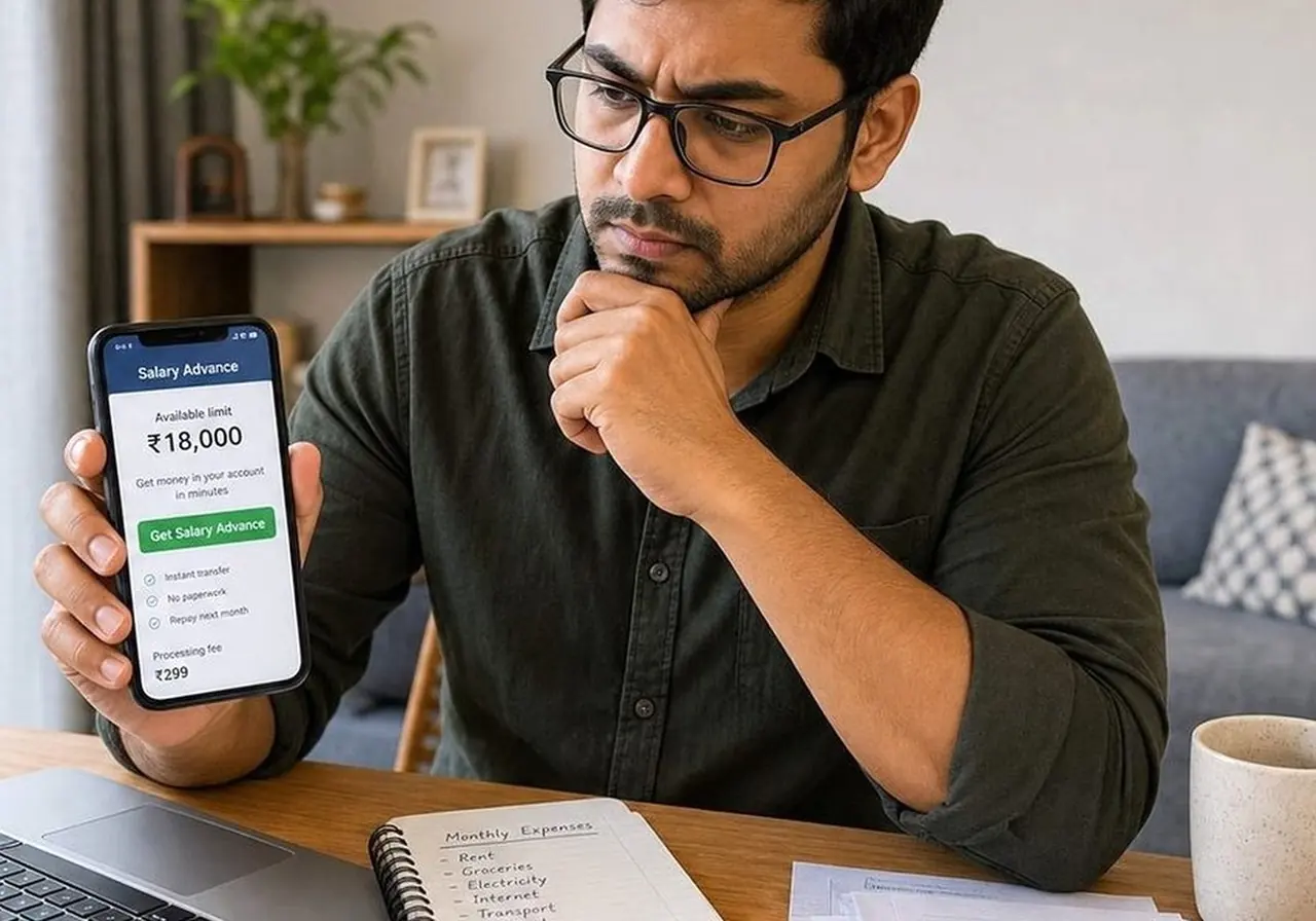 Indian borrower comparing suspicious loan link and safer loan details on a screen